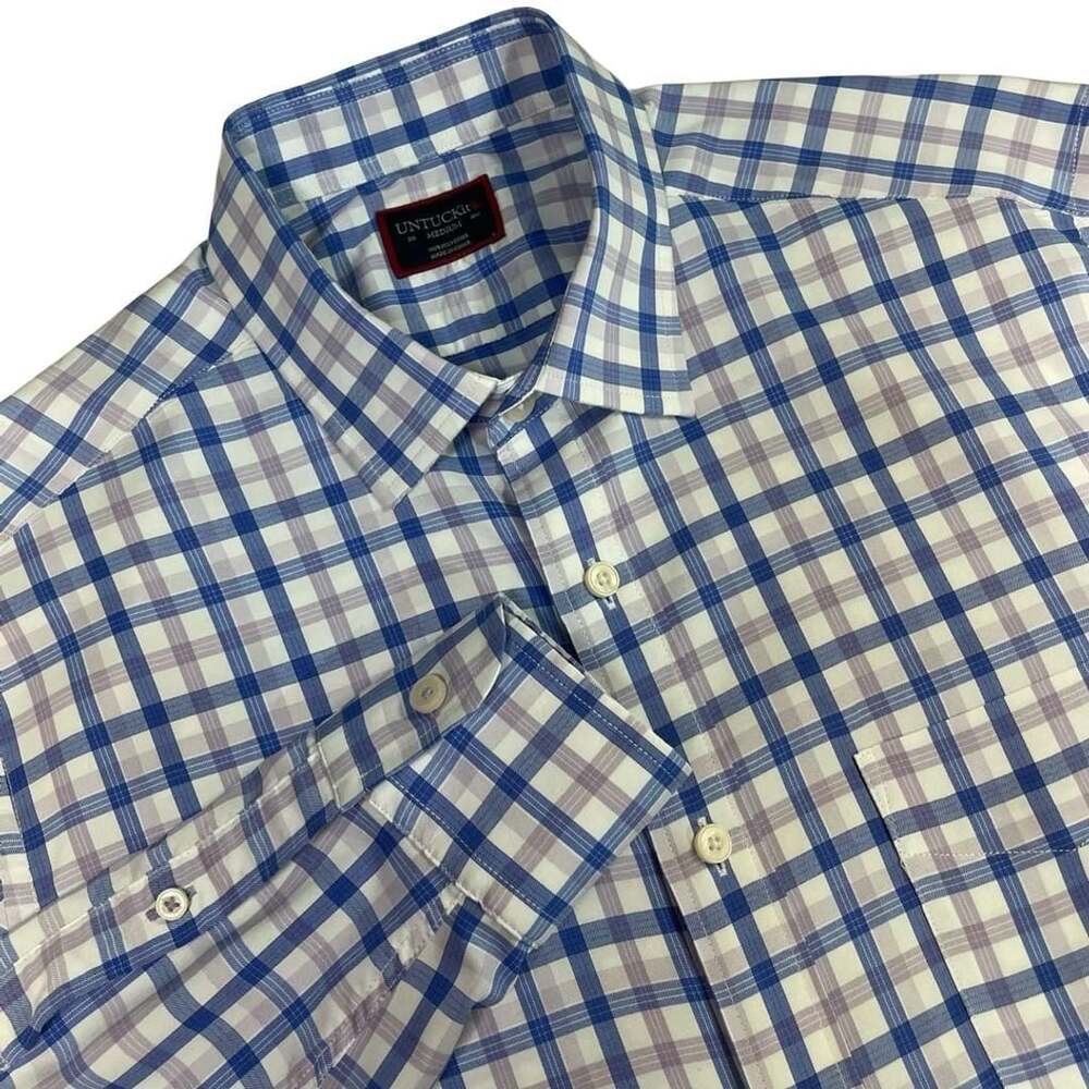UNTUCKit Men's Long Sleeve Button-Up Shirt Blue and White Plaid Sz M